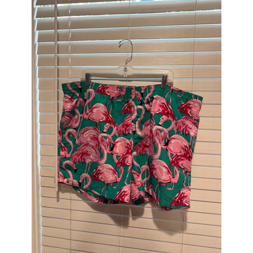 Chubbies Mens XXL Flamingo Print Swim Trunks Teal Pink 5 Inch Inseam Shorts